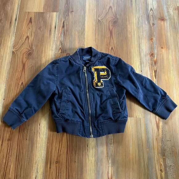 Polo Ralph Lauren Boys 2T Varsity Jacket Navy Blue Letterman "P" Patch Full Zip - Picture 1 of 8